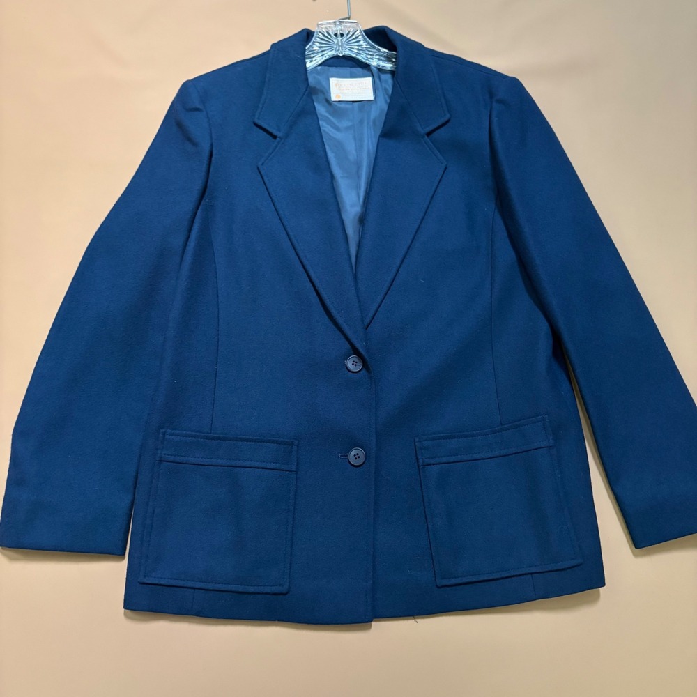 Pendleton Vintage Navy Blue 100% Virgin Wool Two Button Blazer Jacket Size 14